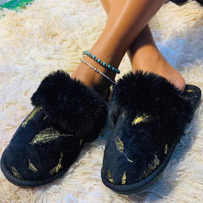 Golden Feather Home Warm Slippers