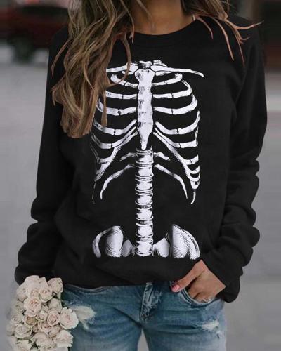 Halloween Skeleton Rib Print Sweatshirt
