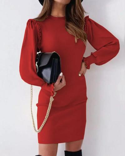 Solid Split Joint O Neck Slim Mini Dress