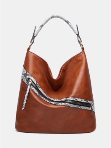 Vintage Snake Pattern Stylish Zipper Handbag Large Capacity Comfy Handle All-match Tote