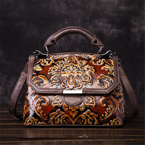 Cowhide Embroidery Handbags Vintage Craft Shoulder Crossbody Bags