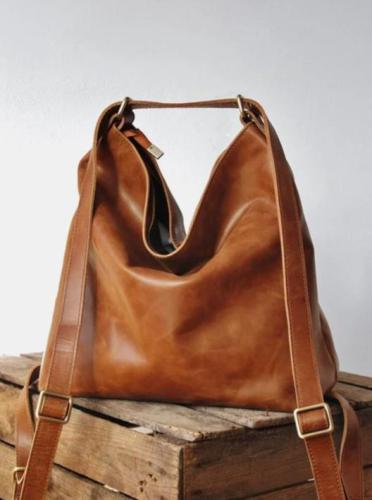 Women Tan Convertible Leather Backpack Shoulder Bag