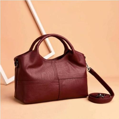Women Soft Leather Handbags Stitching Solid Large Capacity Shoulder Bags