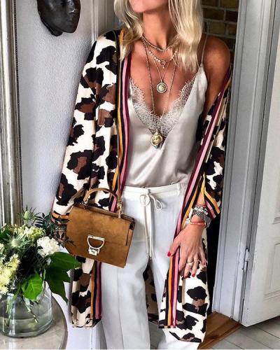 Fashion Leopard Print Loose Mid-length Cardigan Jacket