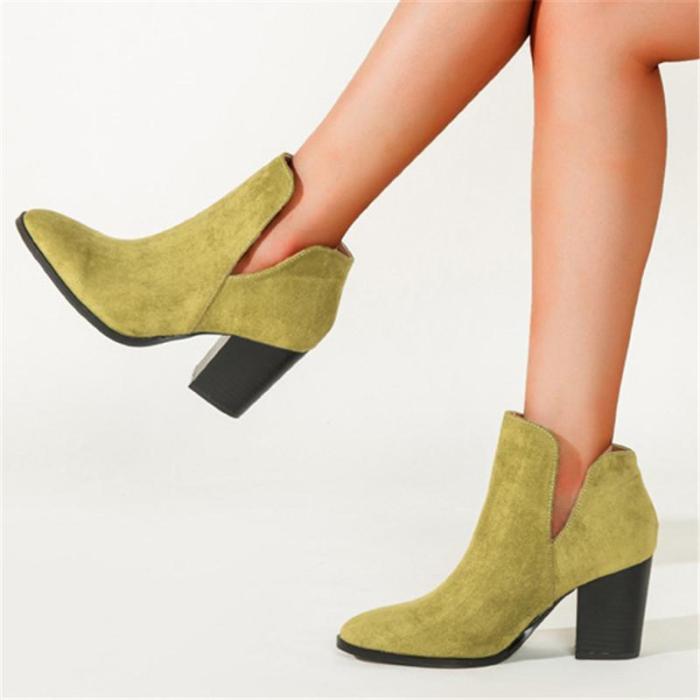 Women's Suede Chunky Heel Closed Toe Boots Booties Winter Boots