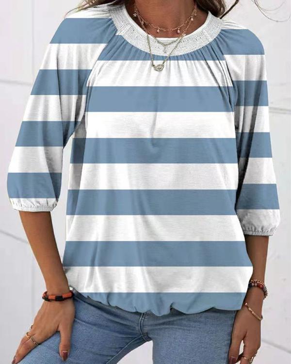 Color Block Latern Sleeve T-shirt