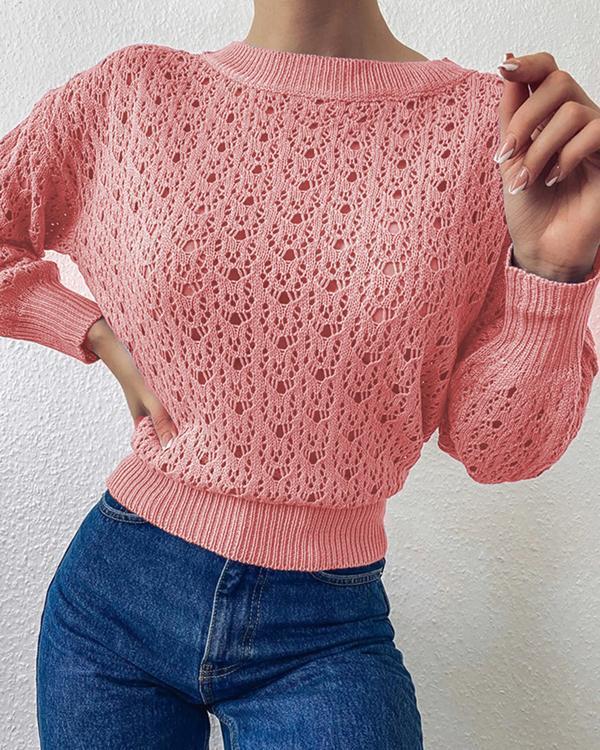Crew Neck Pointelle-knit Pullover Sweater
