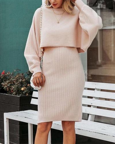 Two-piece Fashion Solid Color Knitted Dress