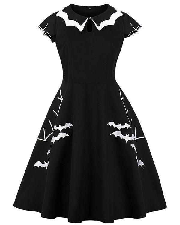Cosplay Halloween Gothic Print Dress Fit & Flare Bat Dress