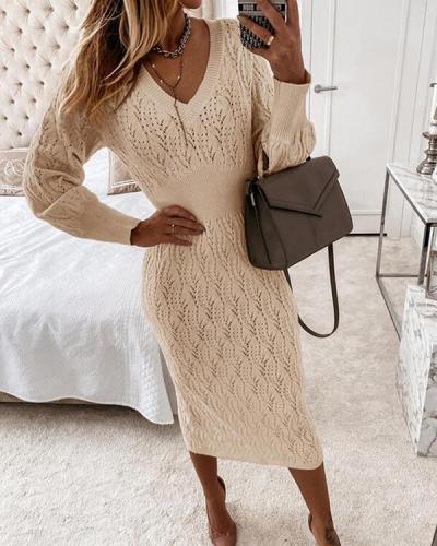 Sexy Long-sleeved Knitted Dress