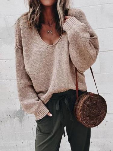 V Neck Casual Long Sleeve Knitted Sweaters