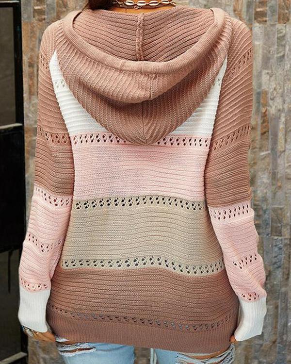 Striped V Neck Long sleeve Lace Up Hoodie