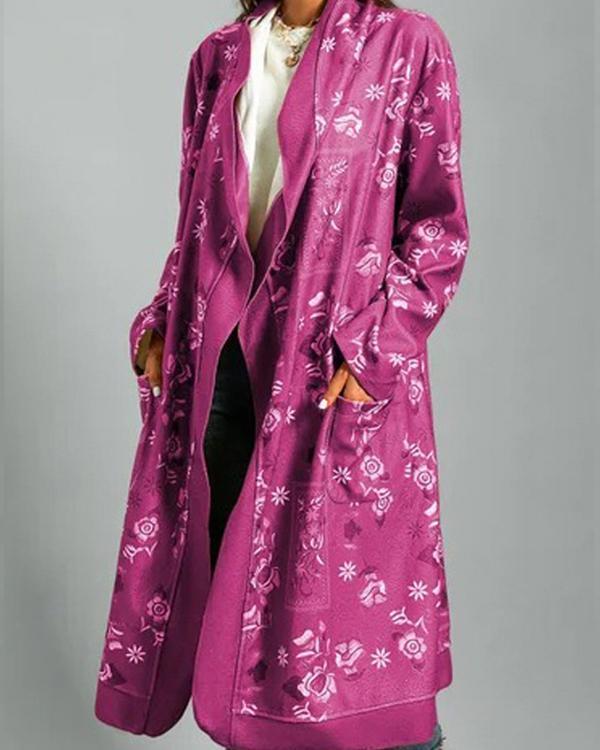 Floral Print Long Sleeves Casual Outerwear