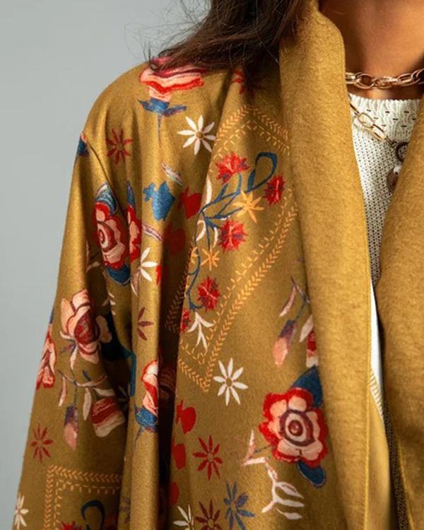 Floral Print Long Sleeves Casual Outerwear