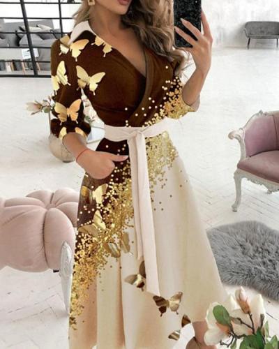 Ladies Elegant Butterfly Starlight Print Dress