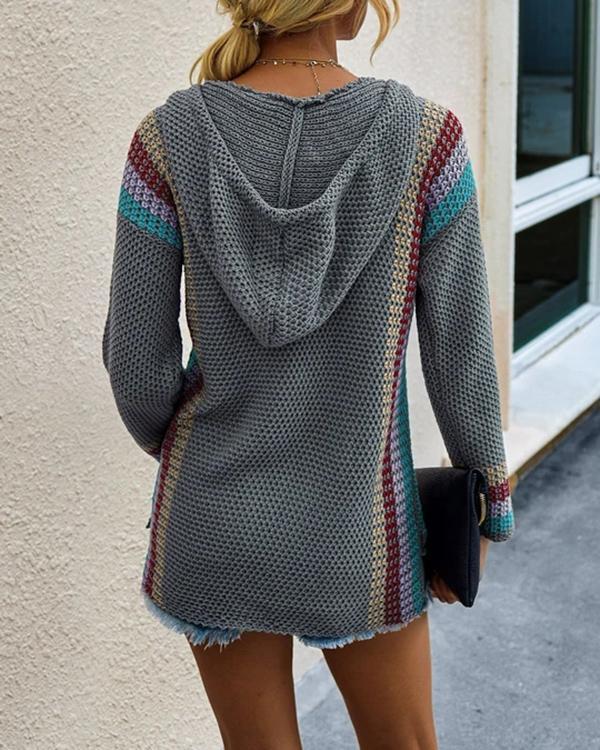 Fashion Color Block Long Sleeve Hoodie Sweater