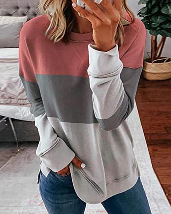 Woman's Striped Contrast Stitching Sweatshirt