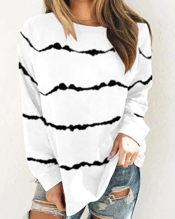 Color-Block Casual Cotton-Blend Long Sleeve Tops