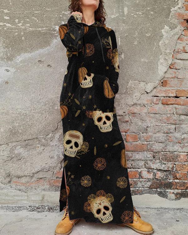 Halloween Printed Skull Sweatshirt Casual Dress
