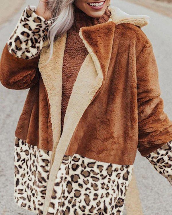 Leopard Long Sleeve Splicing Coats
