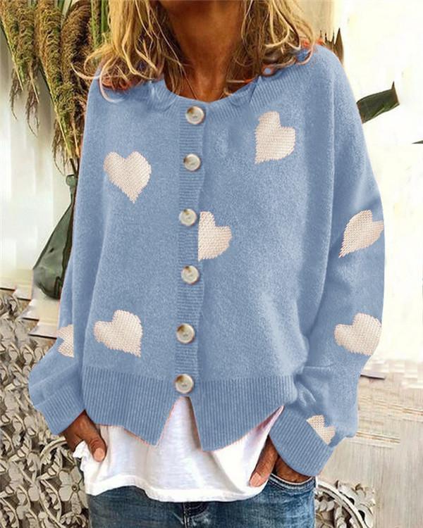 Knit Single-breasted Heart Sweater Cardigan