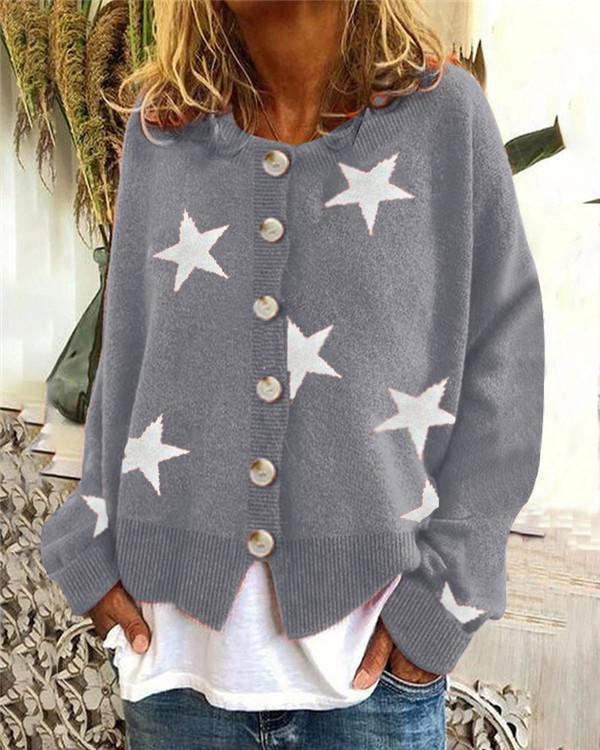 Knitwear Five-pointed Star Single-breasted Top Sweater Cardigan