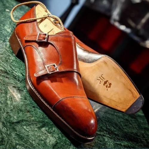 Leather Dual Buckle Slipon Monk Shoes for Men