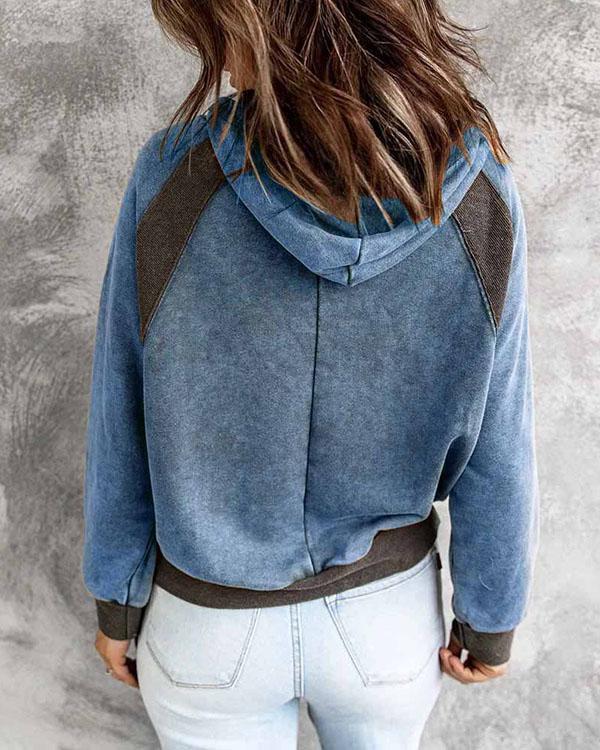 Contrast Loose Fit Patchwork Women's Hoodie Pullover