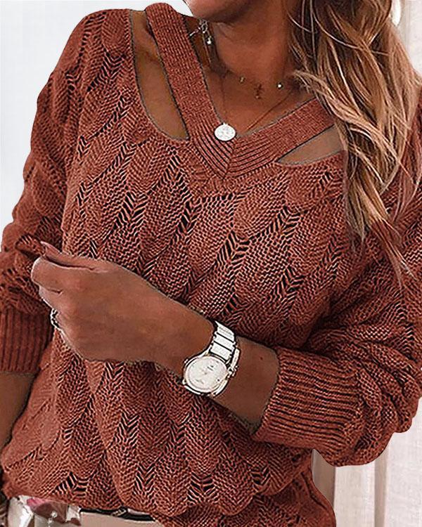8 Colors V Neck Crotchet Pattern Hollow Out Sweater