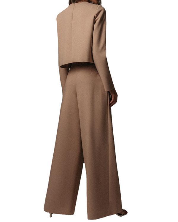 Ladies Fashion Casual Flare Pants Wool Knit Suit