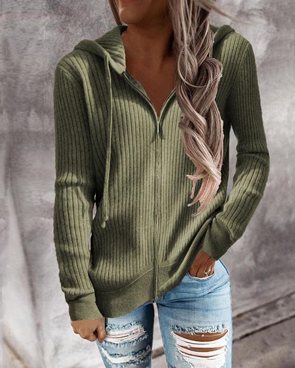 7 Colors Zip up Hoooded Knitted Sweater Cardigan