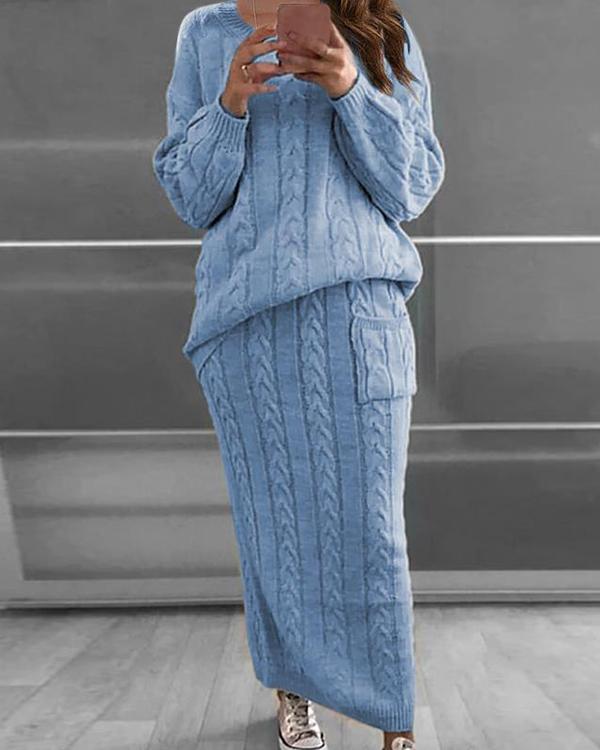 Fashion Twist Flower Stitch Sweater Dress Suit