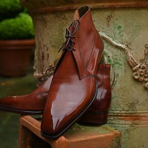 Men PU Leather Elegant Carved Chelsea Lace Up Boots