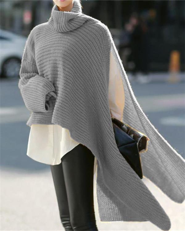 Turtleneck Sweater Knit Pullover Loose Windbreaker