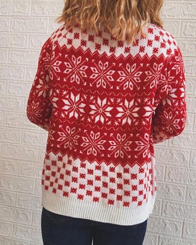 Christmas Snowflake Red White Crotchet Knitted Pullover Sweater