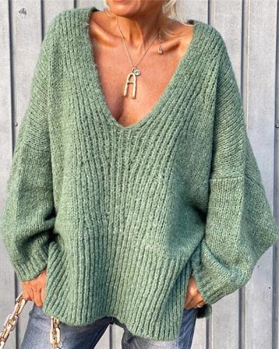 Loose V-neck Knitted Sweater