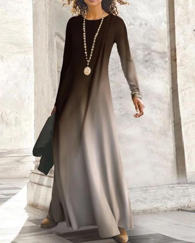 Gradient Long Sleeves Shift Casual Maxi Dresses