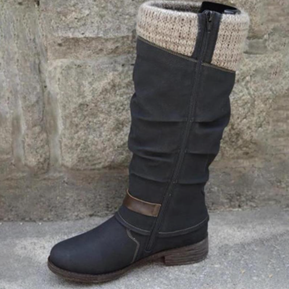 Women Casual Winter Knitted Zipper Mid Calf Boots