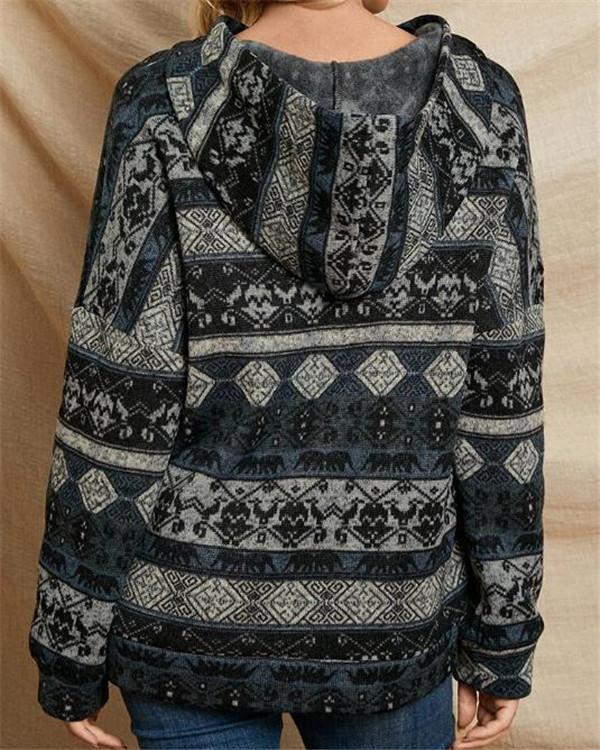 Tribal Pattern Hooded Long Sleeves