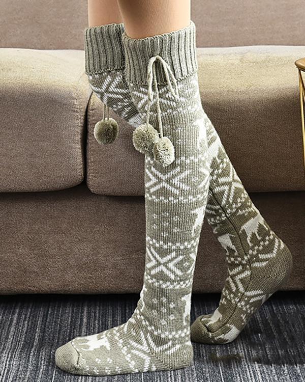 Christmas Print Warm Knee-High  Stockings