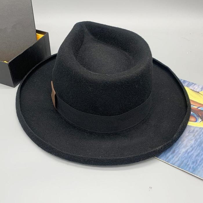Women's Vintage Black Woolen Bucket Hat