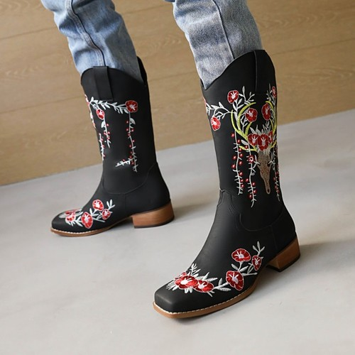 Vintage Embroidery Flower Western CowboyBoots