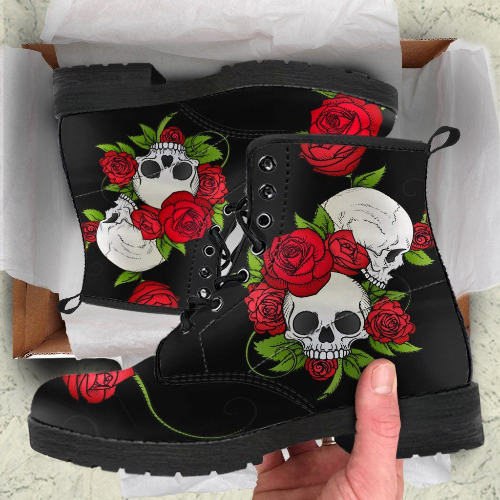 Halloween Skull Rose Print Martin Boots