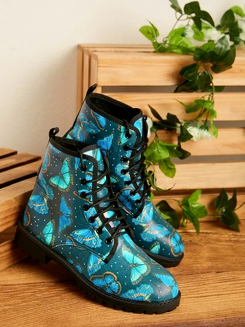 Casual Butterfly Print Martin Ankle Boots