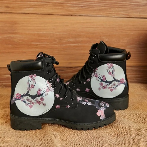 Simply Cherry Blossom Print Martin Ankle Boot