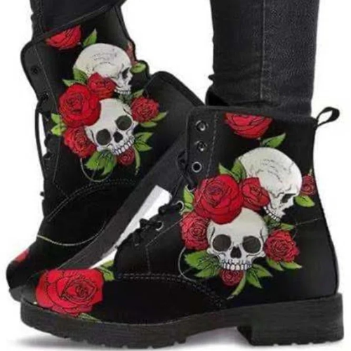 Halloween Skull Rose Print Martin Boots