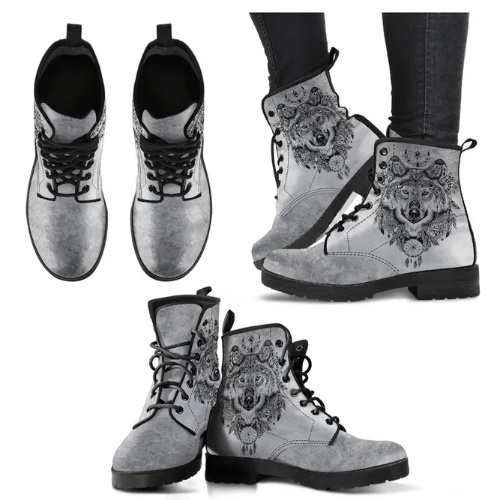 Casual Wolf Print Martin Boots