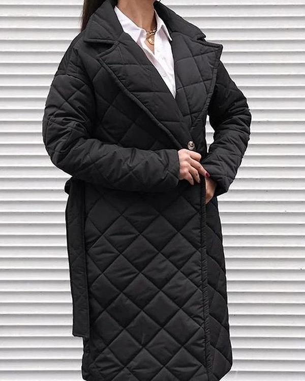 Pure Color Belted Double Pocket Casual Cotton Coat