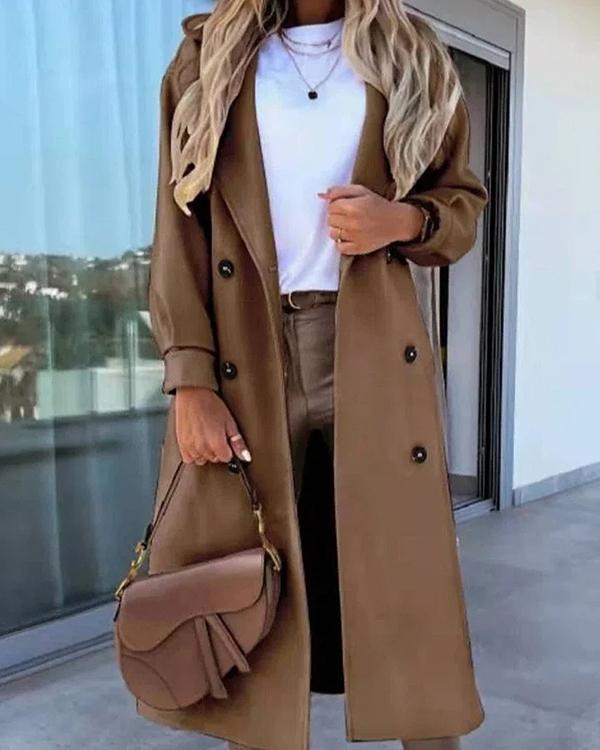 Casual Solid Color Long-Sleeved Lapel Coat