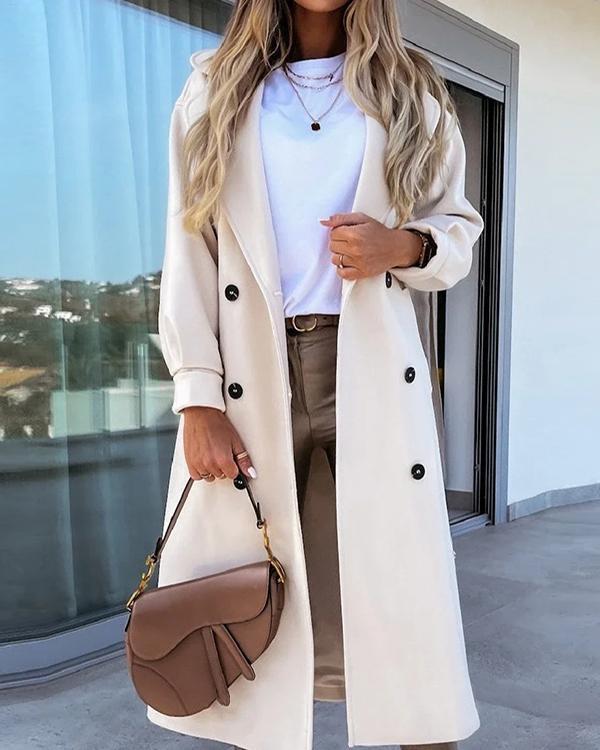 Casual Solid Color Long-Sleeved Lapel Coat
